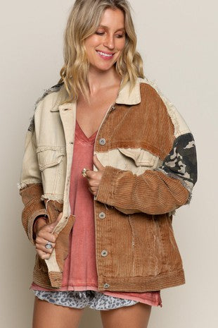 Wanna Stay Oversized Camo Print Corduroy Jacket