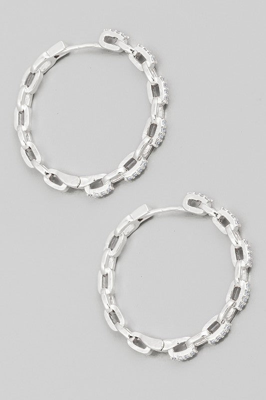 Solid Metallic Chain Hoop Earrings