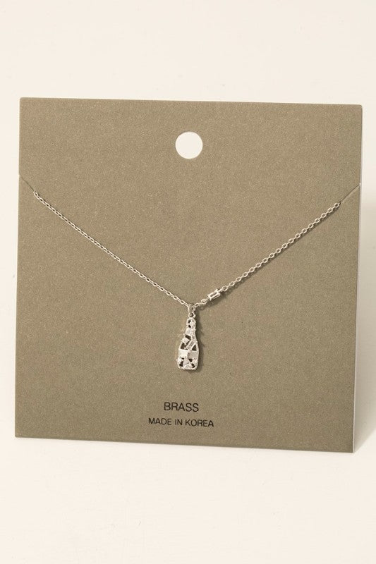 Cluster Pave Wine Bottle Pendant Necklace