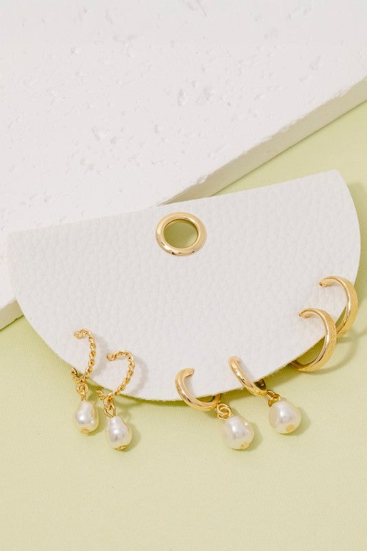Pearl Drop Charm Hoops