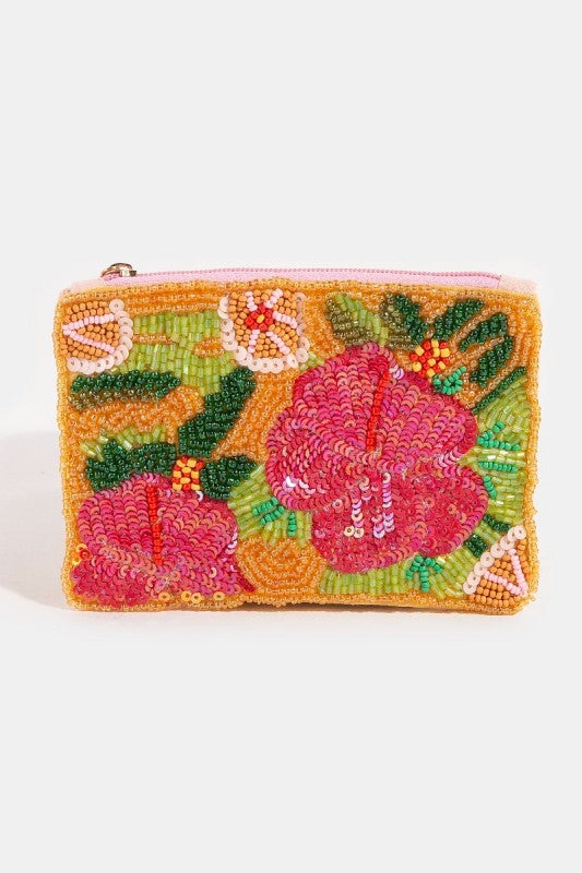 Floral Sequin Beaded Coin Purse