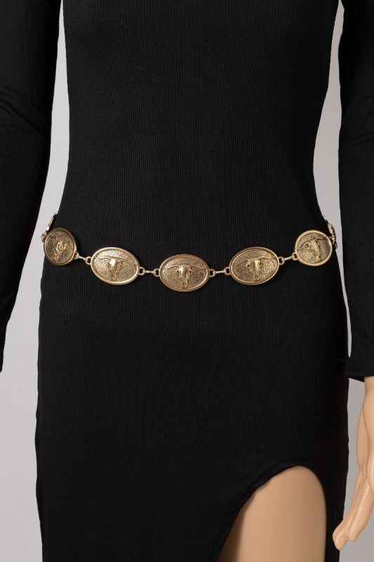 Bull Skull Concho Chain Belt