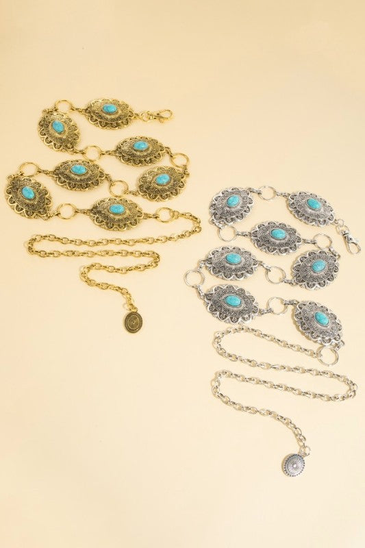 Western Turquoise Stud Concho Chain Belt