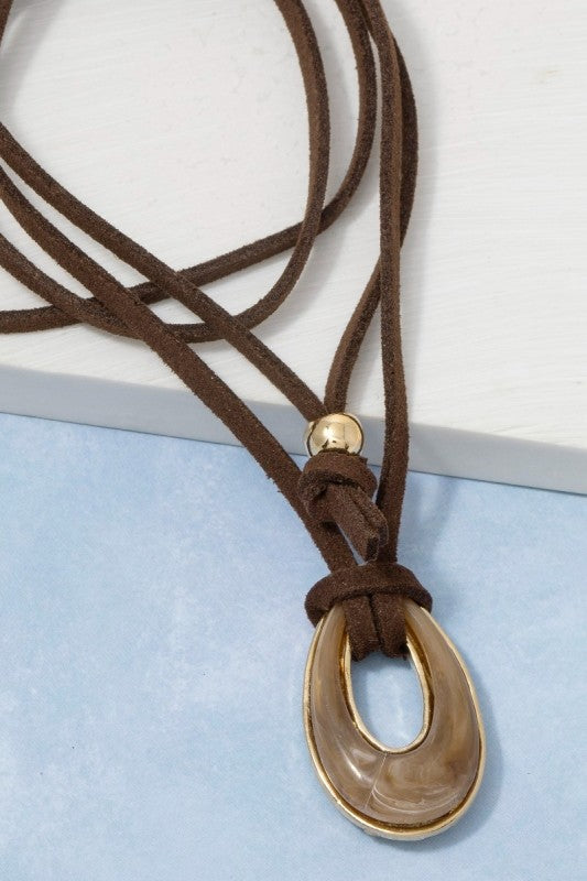 Acrylic Oval Pendant Suede Cord Necklace