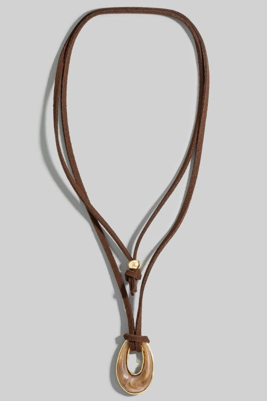 Acrylic Oval Pendant Suede Cord Necklace