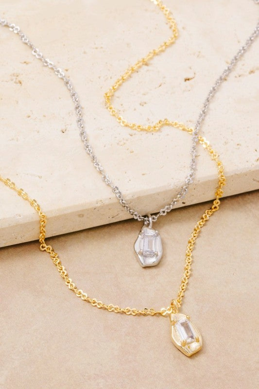 Baguette Gem Pendant Dainty Chain Necklace