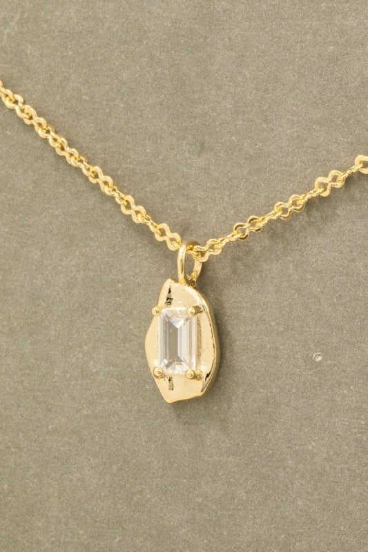 Baguette Gem Pendant Dainty Chain Necklace