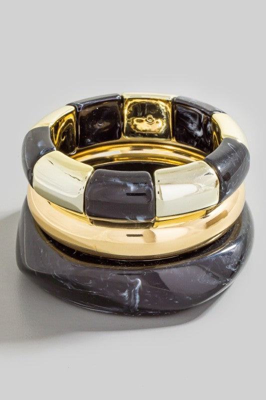 Marble Resin Bangles & Beads Bracelet Set