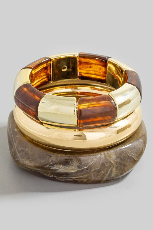 Marble Resin Bangles & Beads Bracelet Set