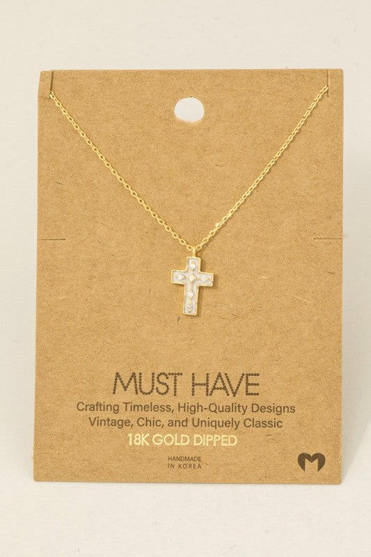Gold Dipped Outline Enamel Cross Pendant Necklace