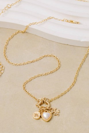 Clover & Heart Charms Chain Necklace