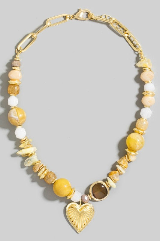 Heart Pendant Mixed Marble Resin Beaded Necklace