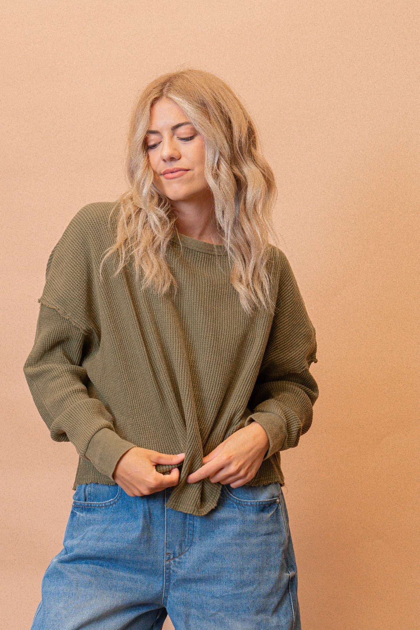 Raw Oversized Henley in Olive Green