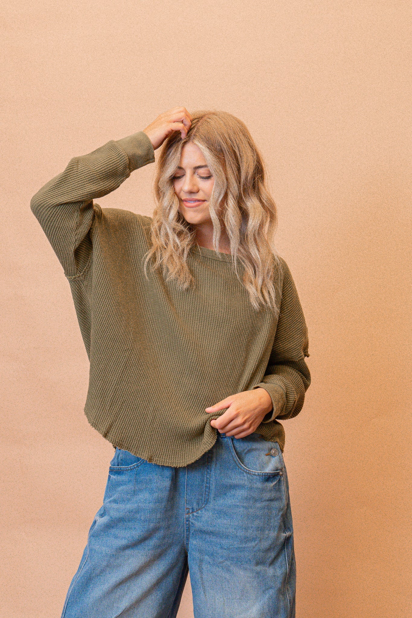 Raw Oversized Henley in Olive Green