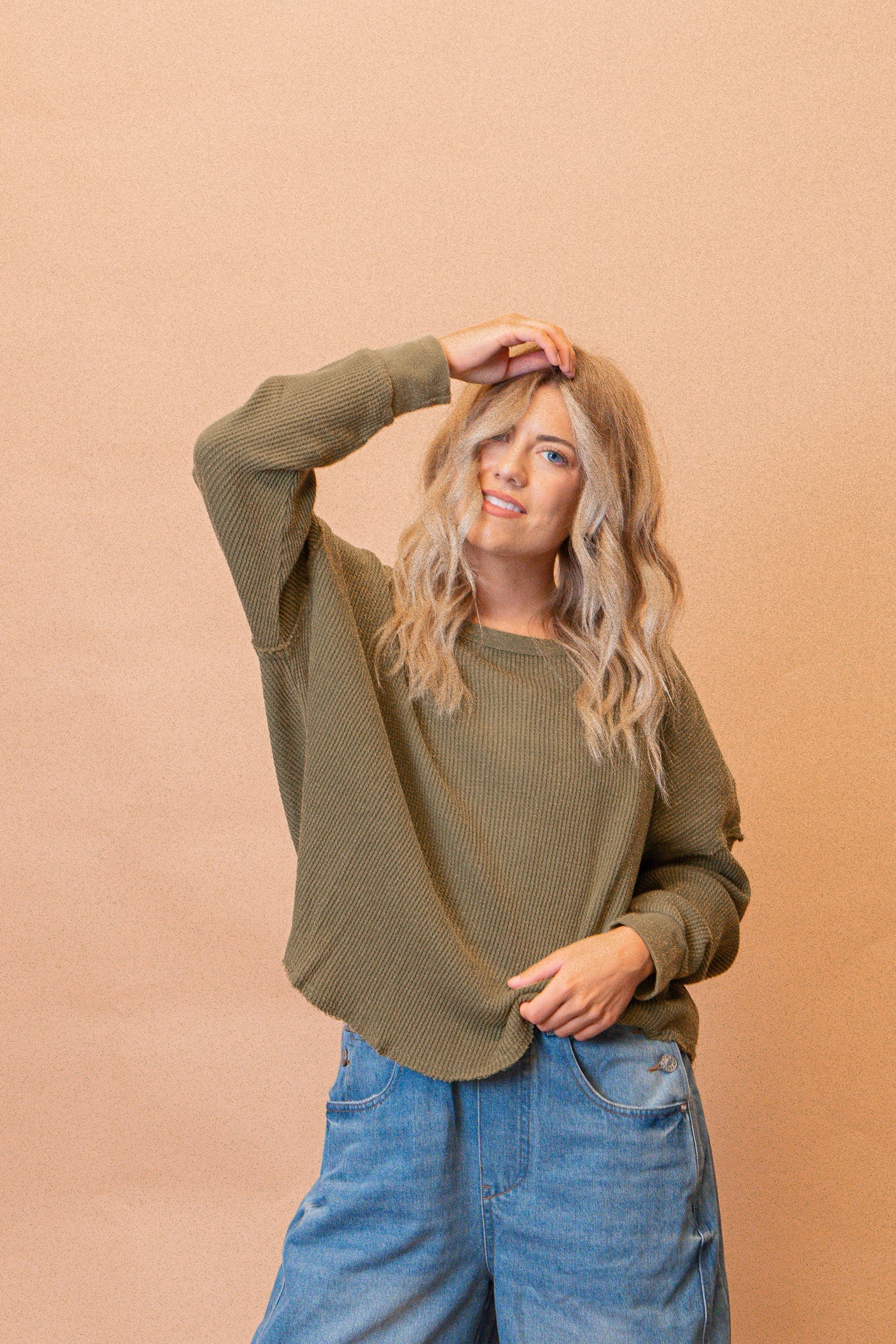 Raw Oversized Henley in Olive Green