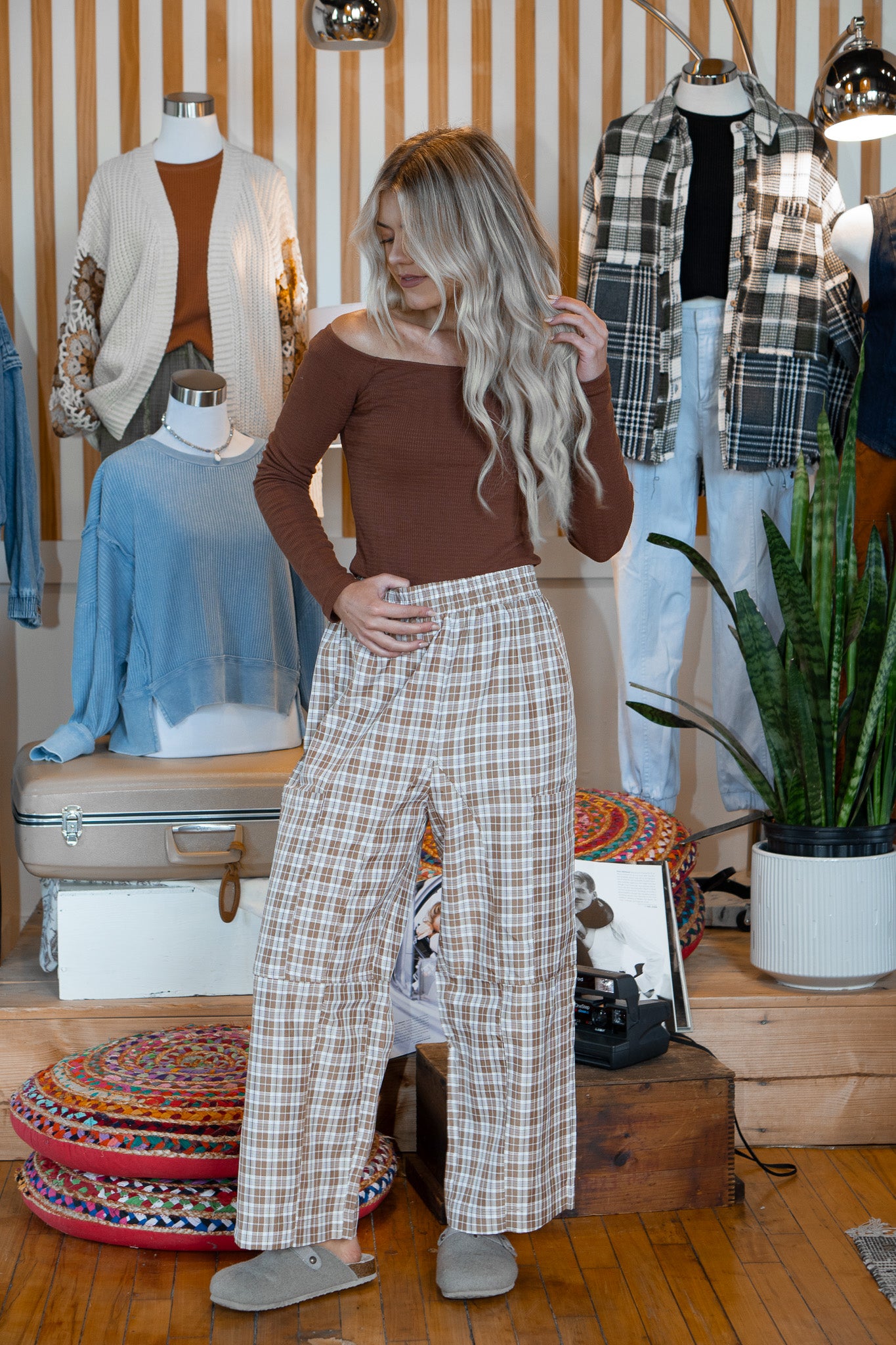 Sublime Off The Shoulder Long Sleeve Top Brown