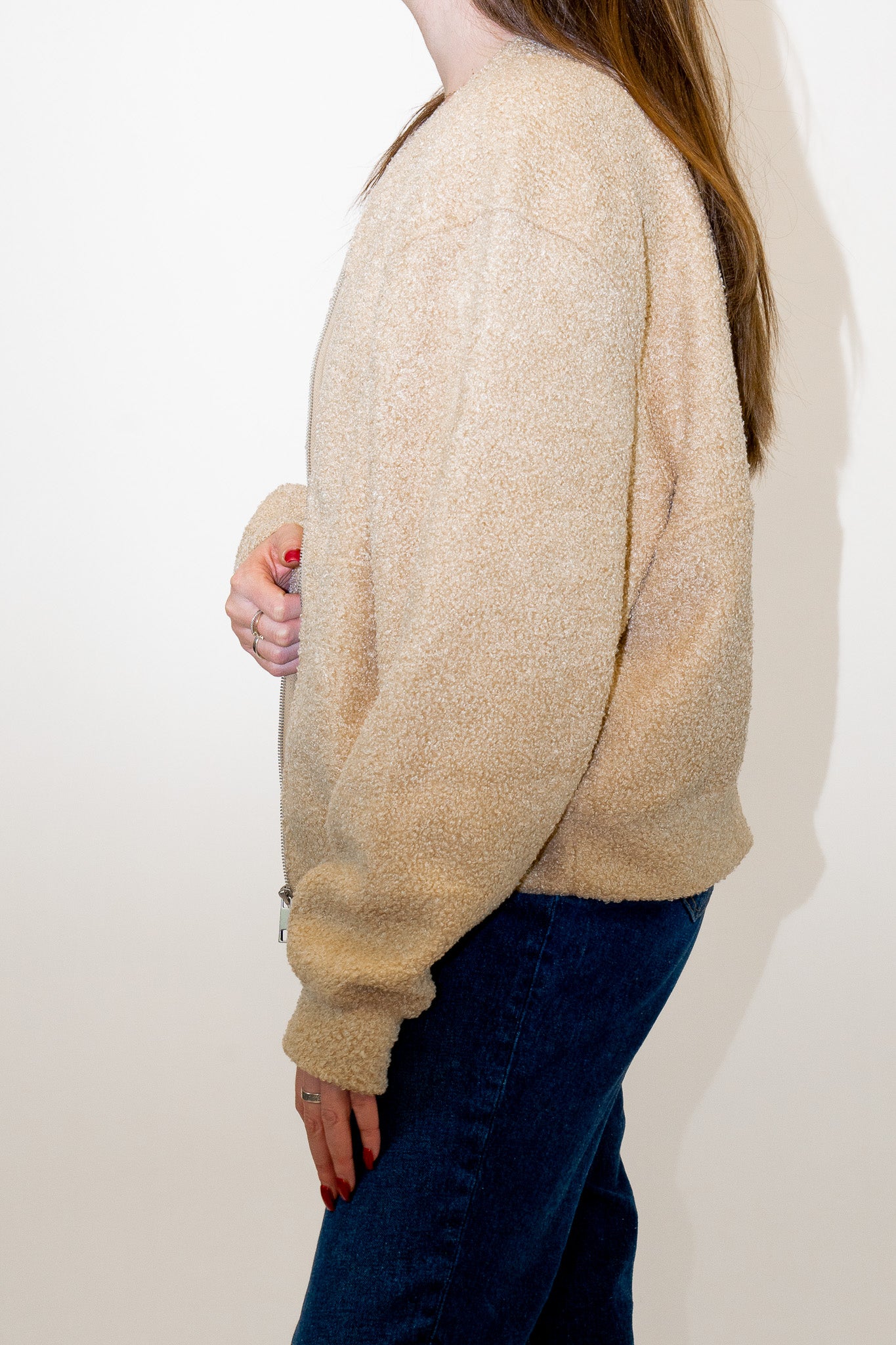Iced Teddy Oat Milk Latte Bomber Jacket In Taupe