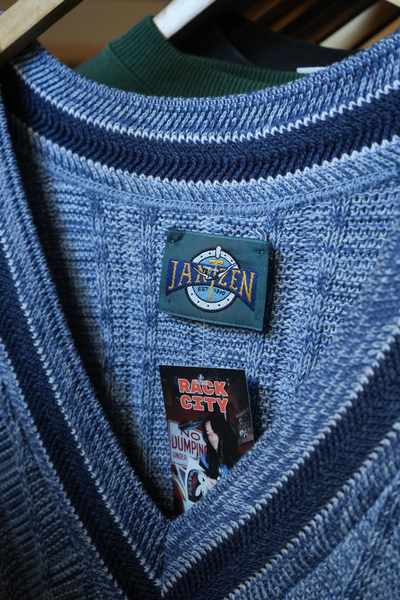 Retro Grandpa Knit – Vintage Jantzen V-Neck Sweater (L, Blue)