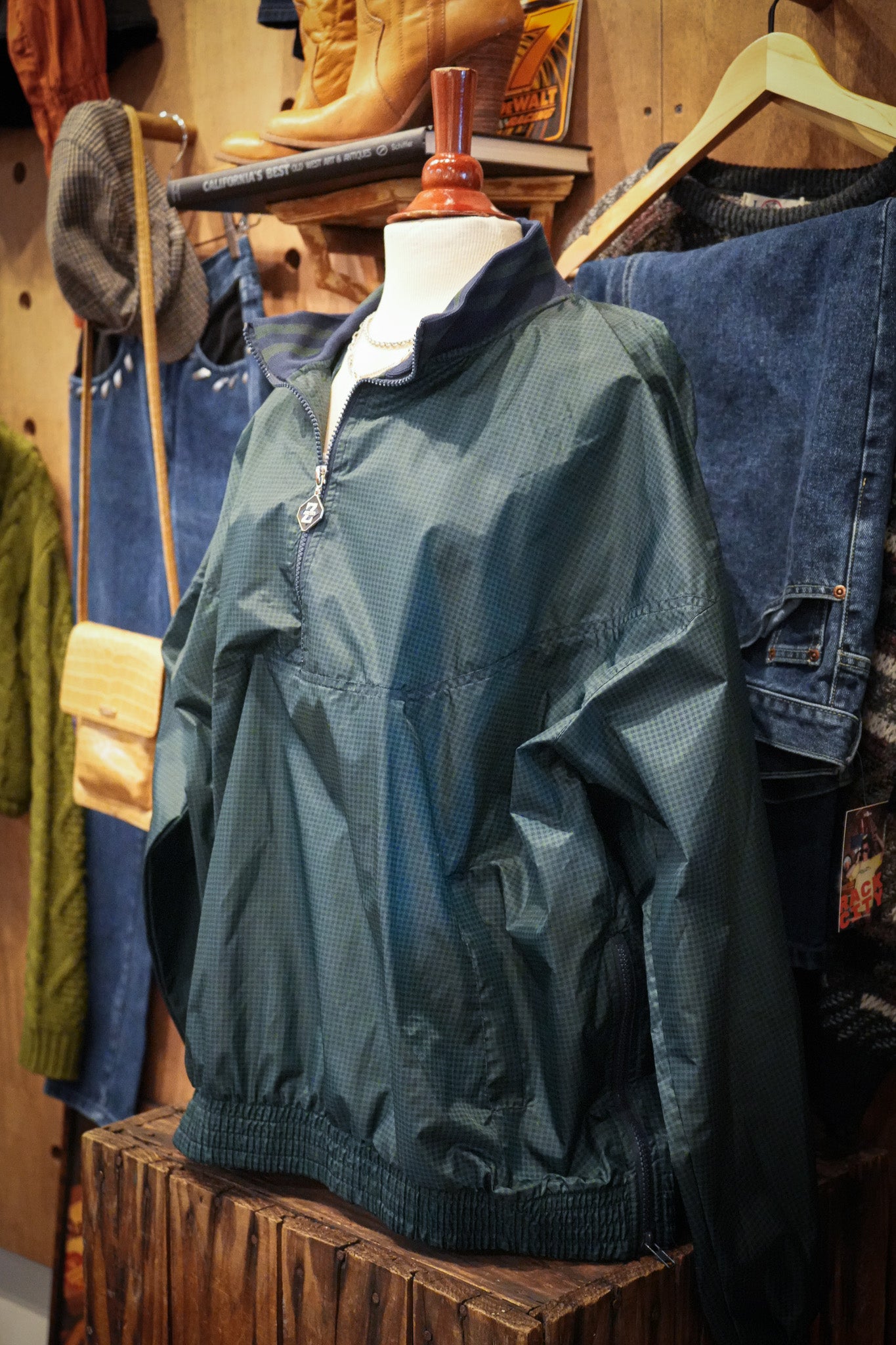 Vintage Jerzees Quarter-Zip Pullover – Blue & Green (2XL)