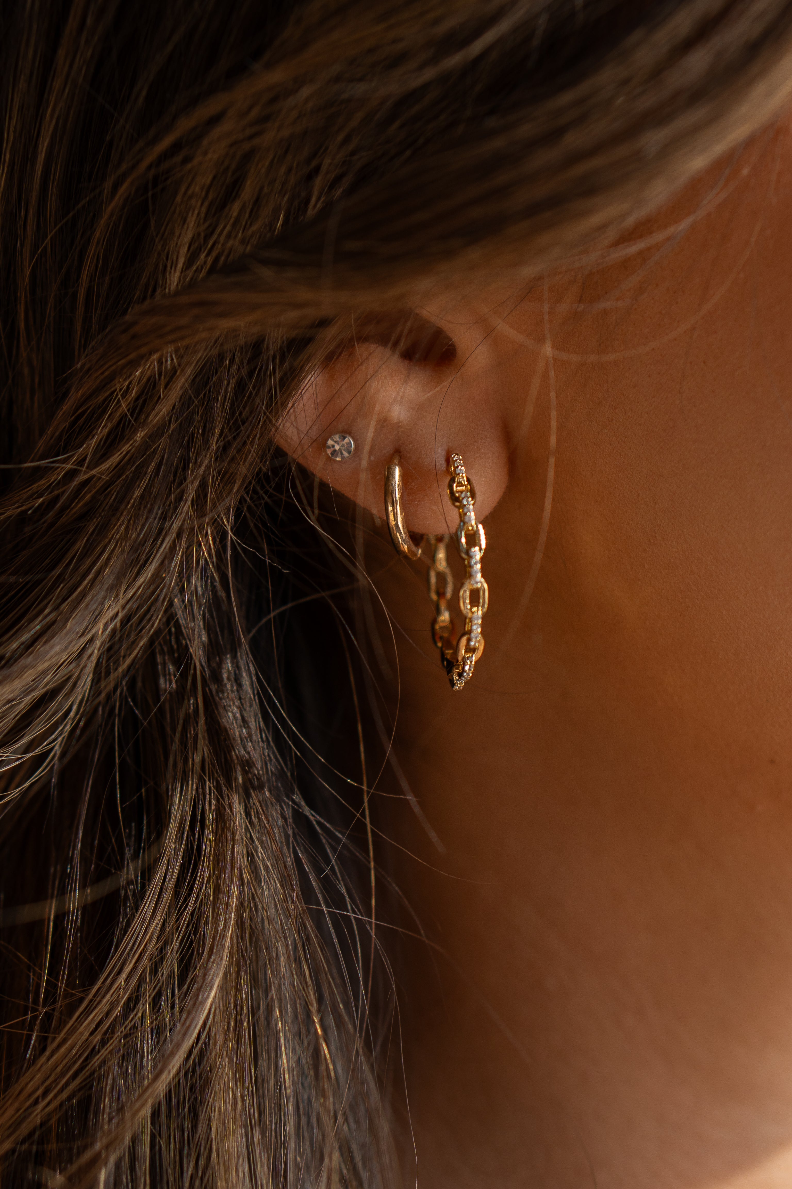 Solid Metallic Chain Hoop Earrings