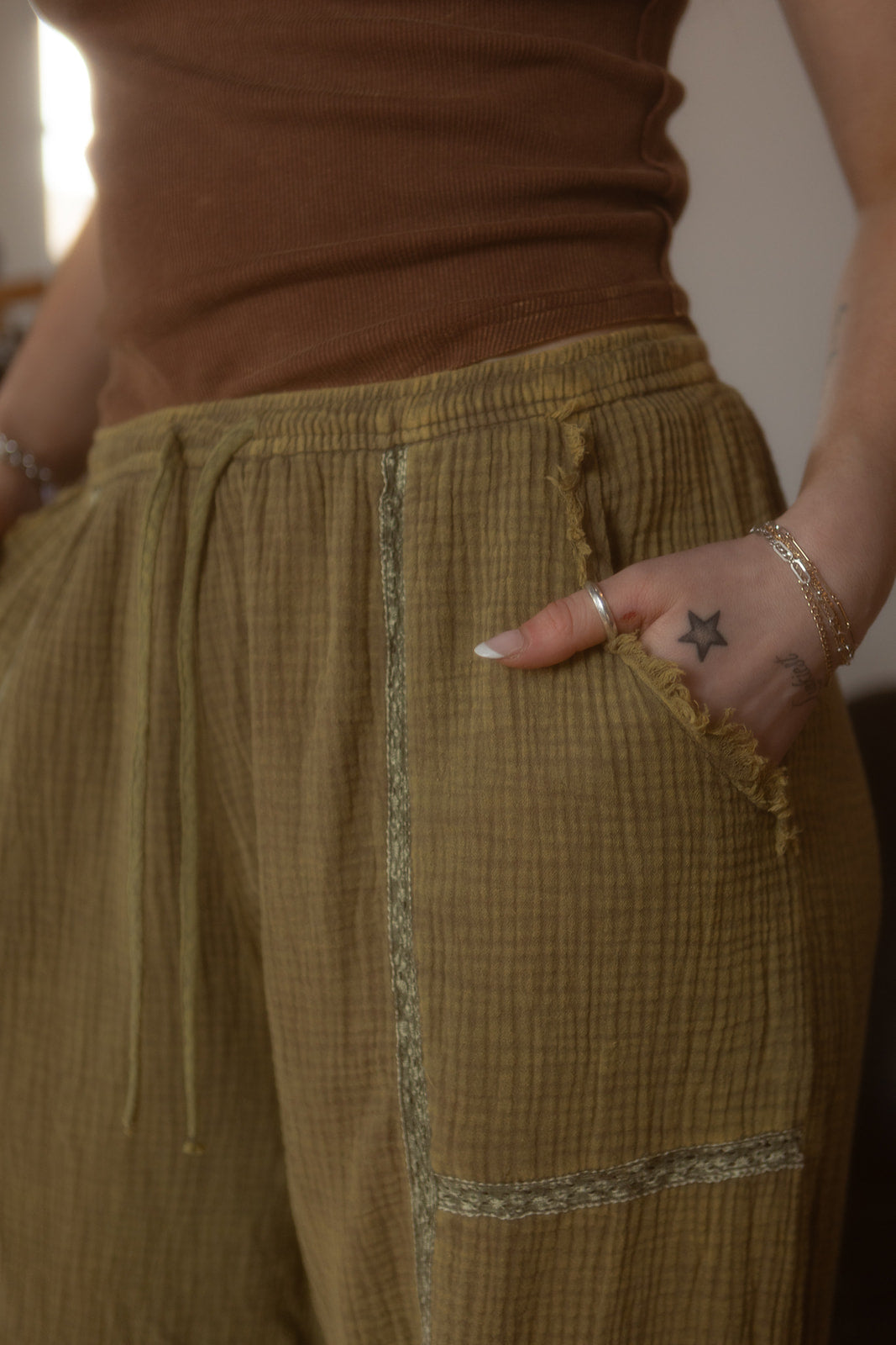 Free Vintage Mineral Washed Crinkle Gauze Jogger Pants