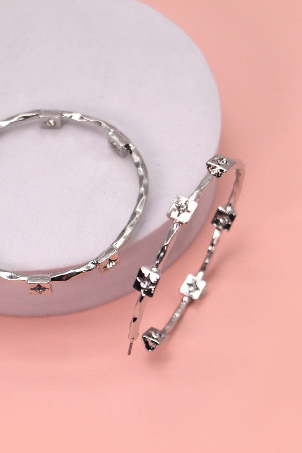 Starred Eyed Hoops in Silver